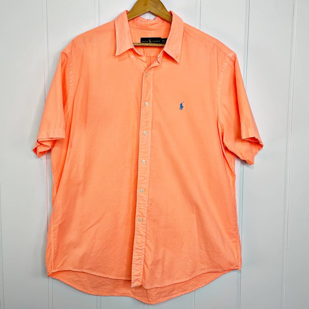 Ralph Lauren Orange Short Sleeve Button Up, Sz XXL